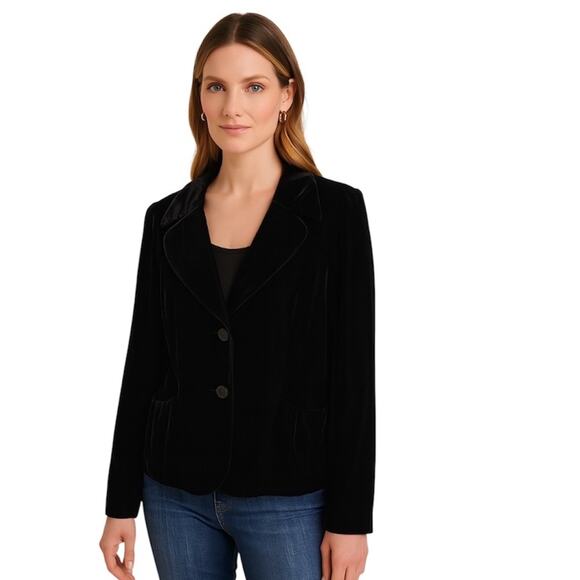 Semantiks Black Silk Blend Velvet Blazer Jacket, Luxury, Holidays, Chic 12 - Picture 1 of 7